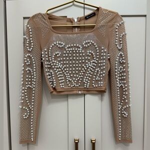 Bella Barnett Pearl Embellished Crop Top